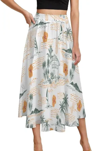 Womens High Waisted A-Line Rabbit Pleated Midi-Long Skirt