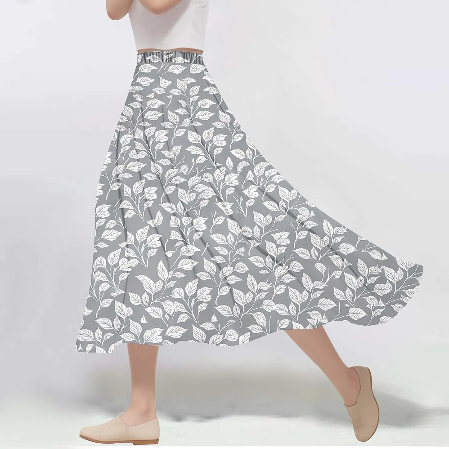 Women's High Waisted Flowy Swing Skirt, Fashion Floral Print Summer Beach Shirts Comfy Casual Daily Going Out Clothes