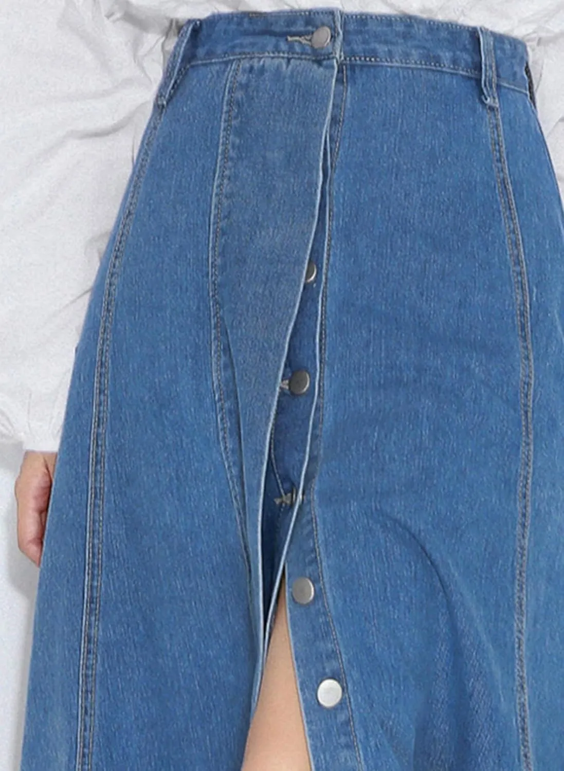 Women's Jean Skirt High Waisted Buttons Slit Hem A Line Swing Maxi Long Denim Skirts