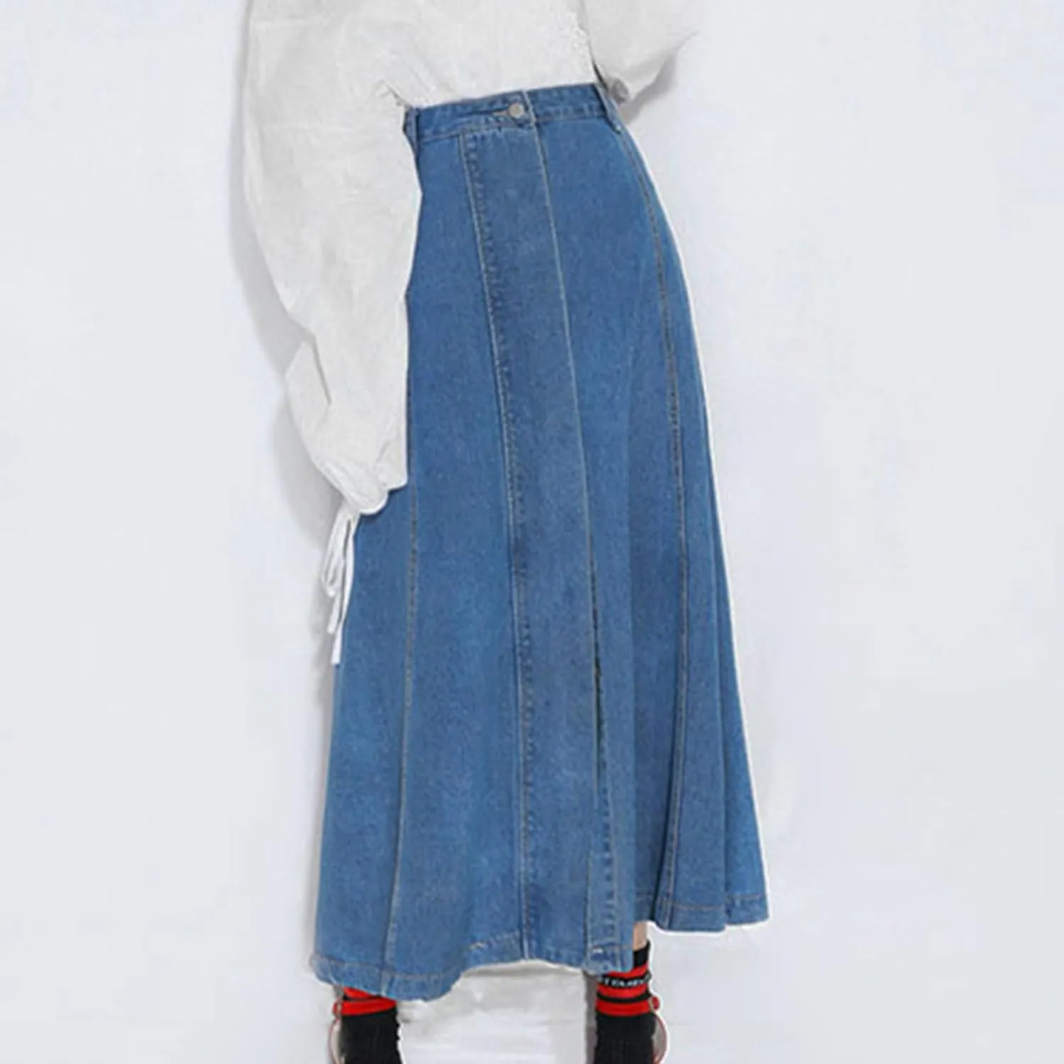 Women's Jean Skirt High Waisted Buttons Slit Hem A Line Swing Maxi Long Denim Skirts