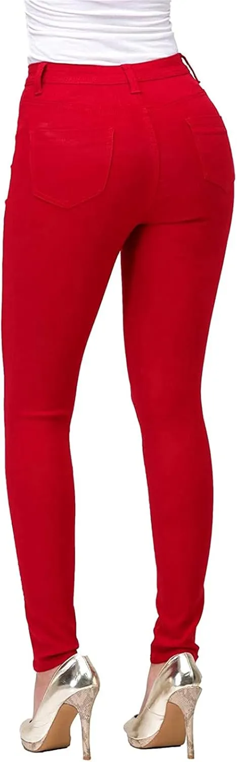 Women's Jeggings with Pockets, Skinny Fit Denim Look, High Waisted Stretchy Pull On Pants, Full-Length & Capri