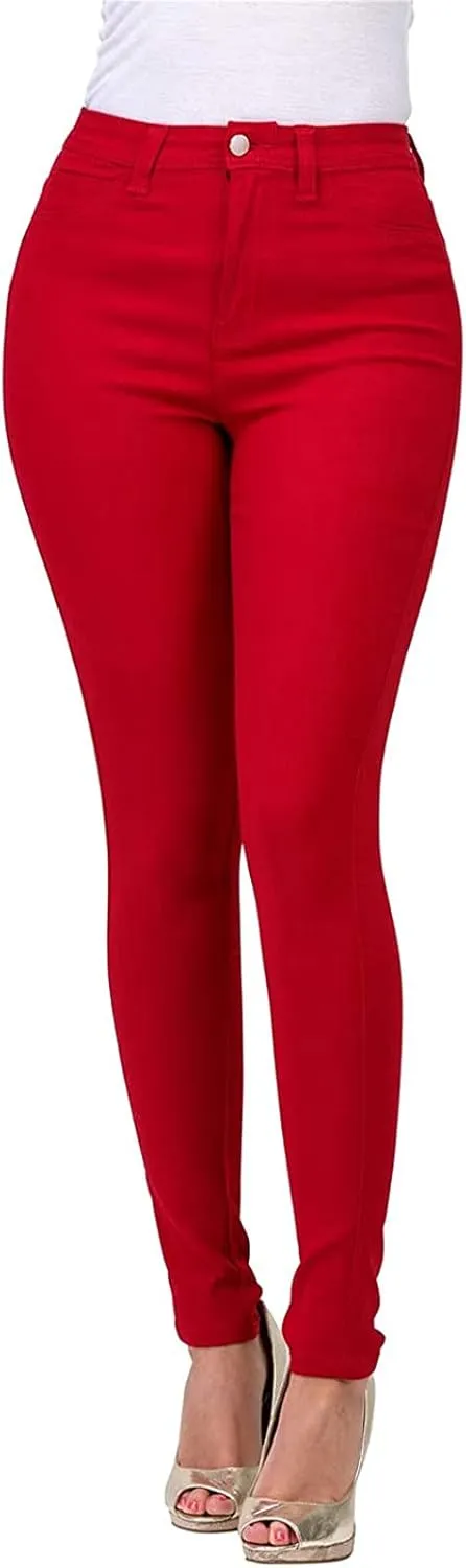 Women's Jeggings with Pockets, Skinny Fit Denim Look, High Waisted Stretchy Pull On Pants, Full-Length & Capri