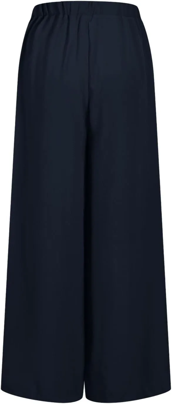 Women's Linen Palazzo Pants 2025 Casual Flowy Trousers Summer Lightweight Wide Leg Pants Baggy Lounge Pants with Pocket