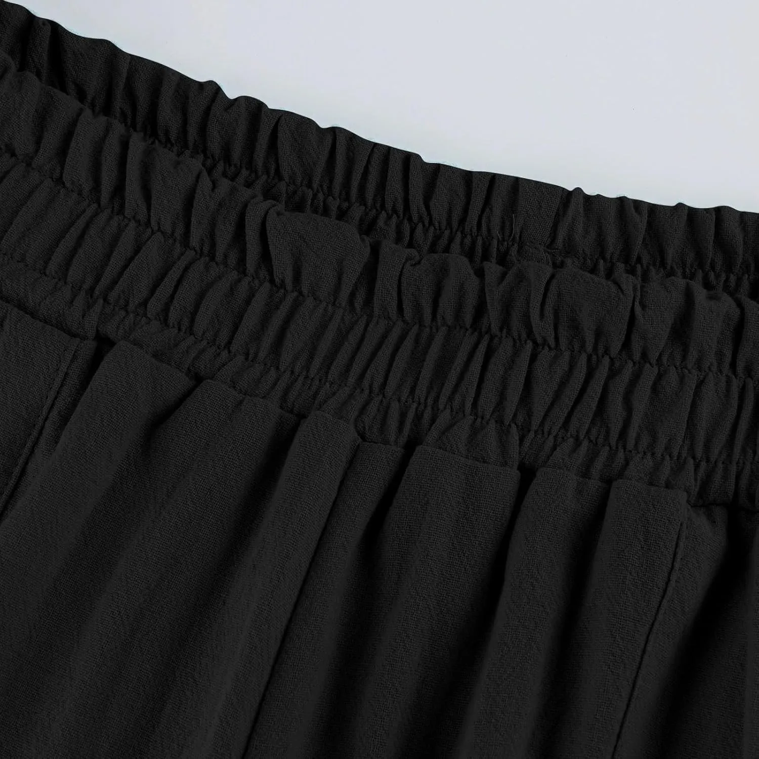 Women's Linen Pants Casual Loose High Waist Drawstring Palazzo Trousers Pockets Wide Leg Summer Flowy Pants Plus Size