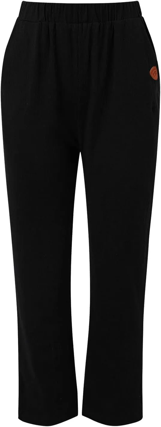 Women's Linen Summer Floral Pant Trousers Elastic Waist Wide Leg Slim-Fit Palazzo Pants Work Business