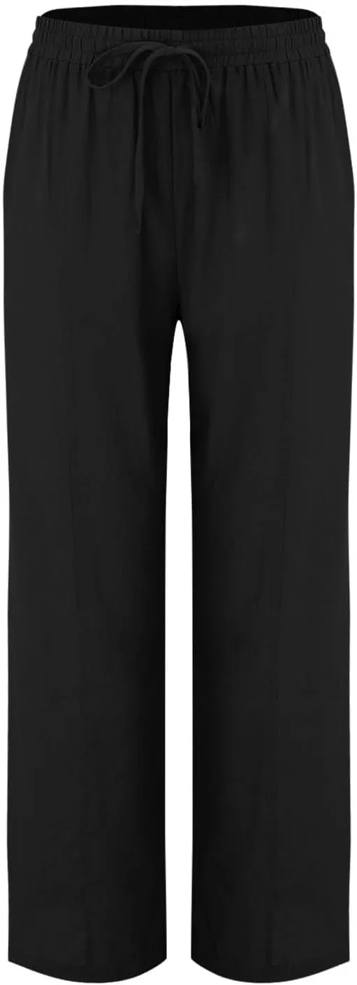Womens Linen Wide Leg Pants Pull On Drawstring Comfy Casual Beach Palazzo Harem Summer Trousers with Pockets