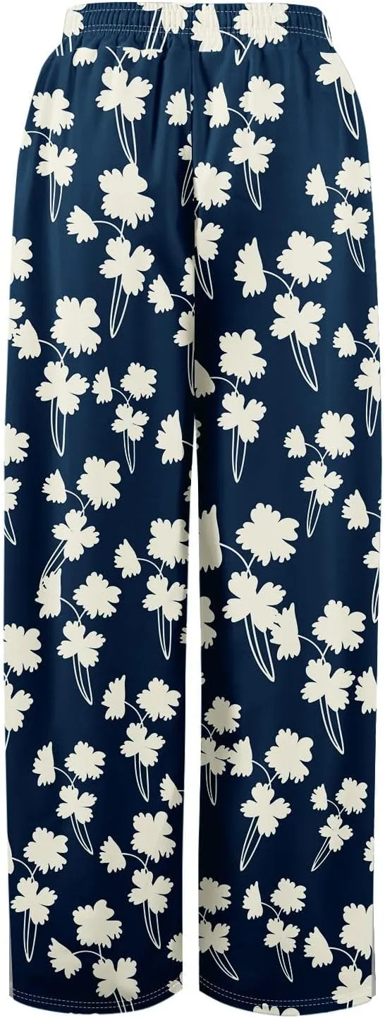 Women's Palazzo Pants Wide Leg Loose Floral Lounge Pants Boho Beach Drawstring Slacks with Pockets