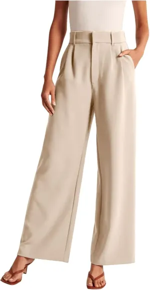 Women's Pants Casual High Waist Trousers Fashion Wide Leg Solid Flared Pants Stretchy Work Pants with Pockets