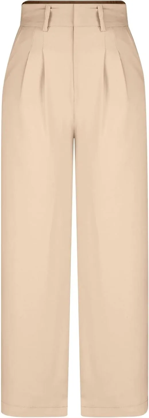 Women's Pants Casual High Waist Trousers Fashion Wide Leg Solid Flared Pants Stretchy Work Pants with Pockets