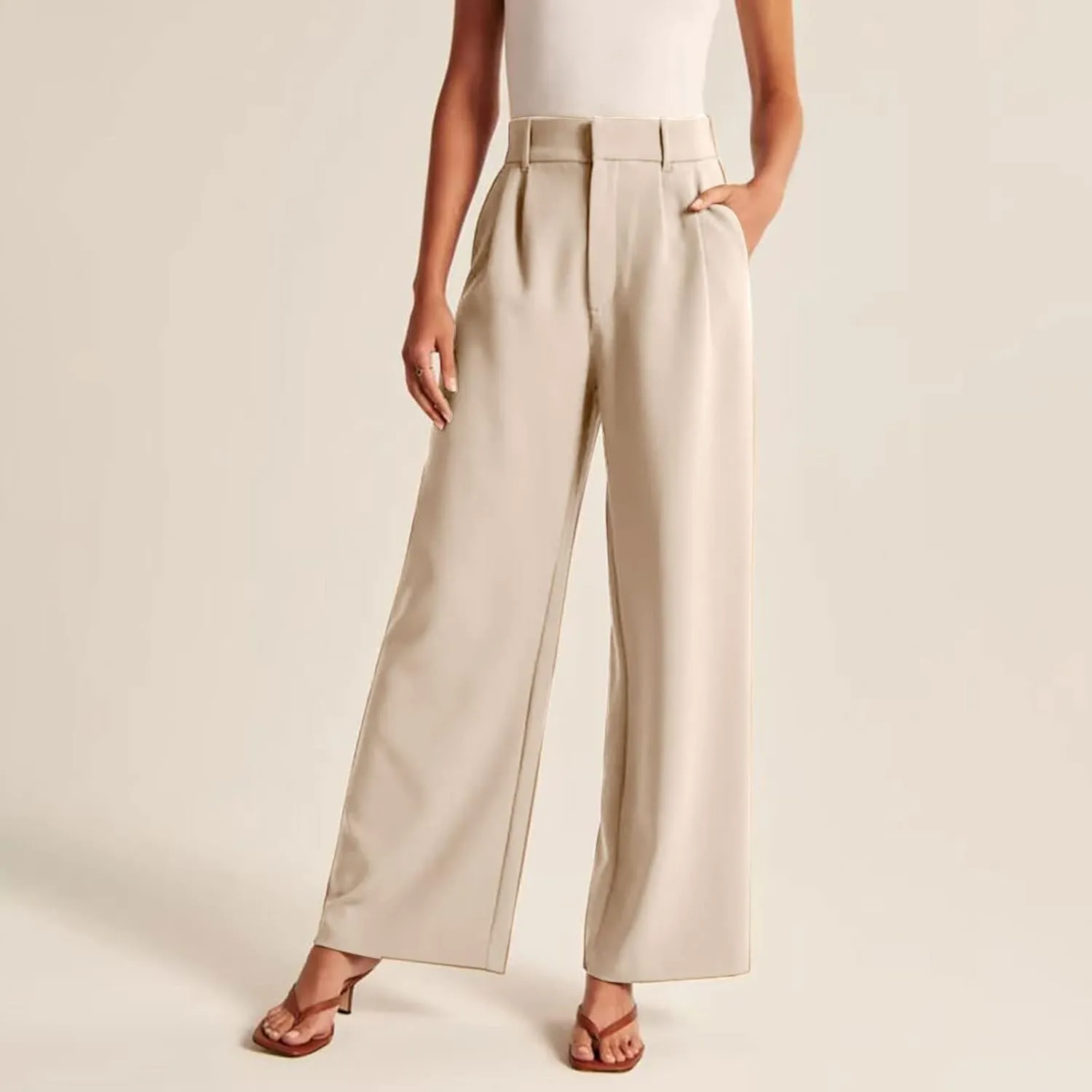 Women's Pants Casual High Waist Trousers Fashion Wide Leg Solid Flared Pants Stretchy Work Pants with Pockets