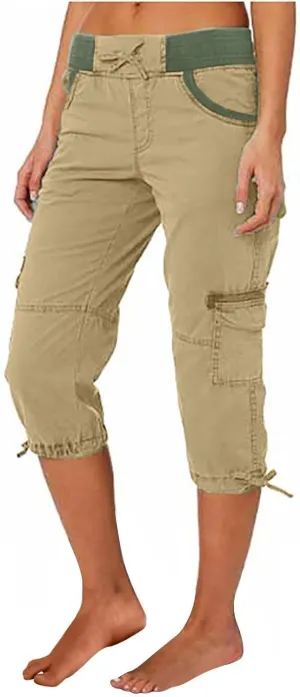 Women's Pants, High Waist Wide Leg Capri Pants with Pockets Workout Cropped