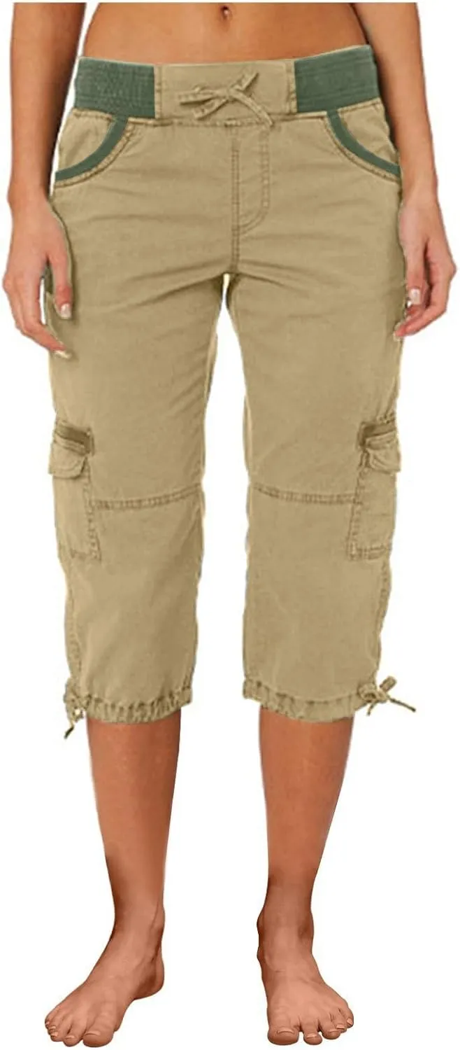 Women's Pants, High Waist Wide Leg Capri Pants with Pockets Workout Cropped