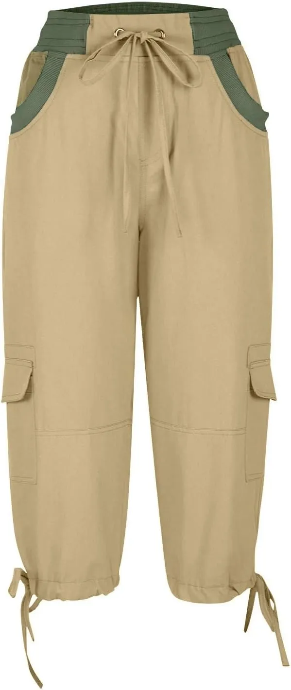 Women's Pants, High Waist Wide Leg Capri Pants with Pockets Workout Cropped