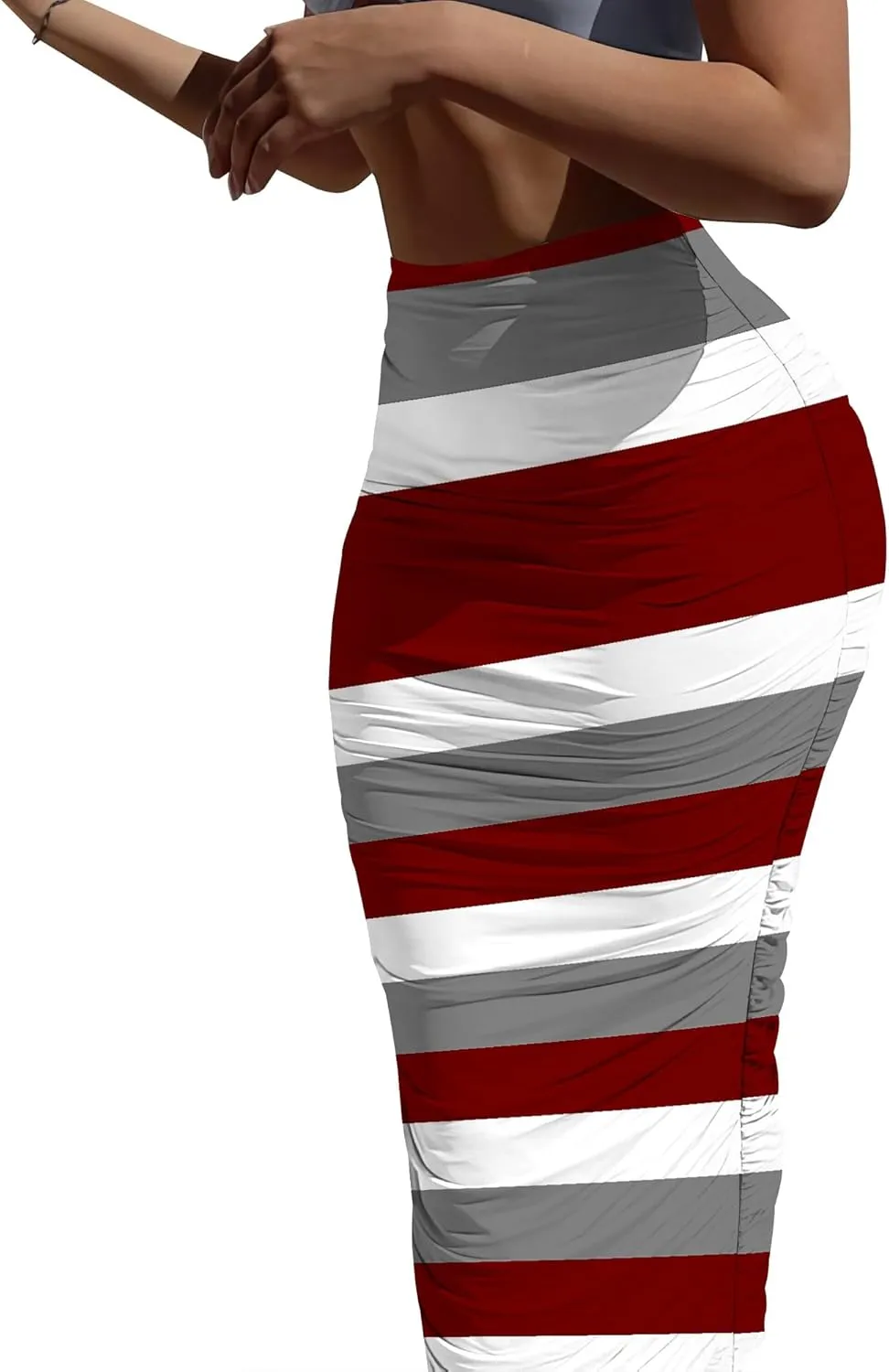 Women's Plus Size Midi Skirt Ruched Bodycon High Waist Wrap Long Skirts Slim fit Party Club Night Out Pencil Skirt