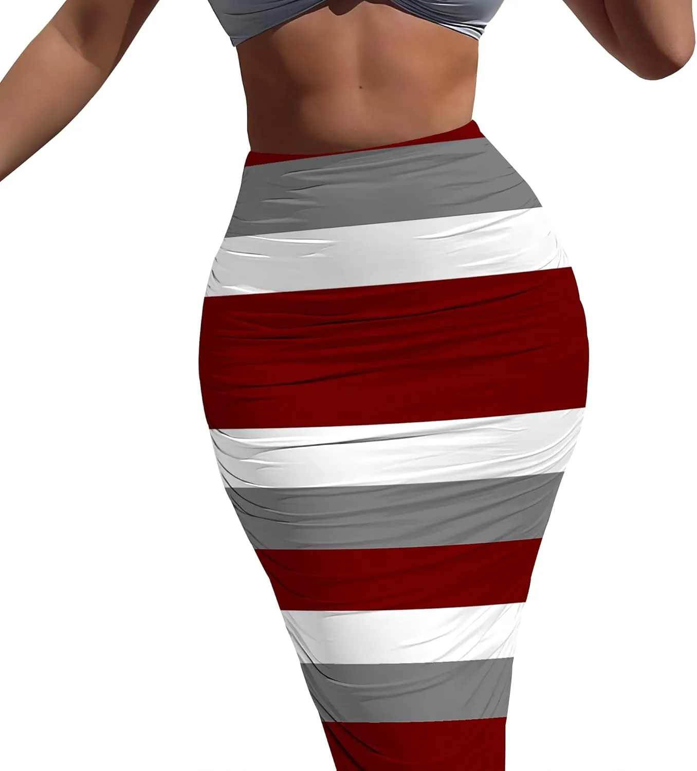 Women's Plus Size Midi Skirt Ruched Bodycon High Waist Wrap Long Skirts Slim fit Party Club Night Out Pencil Skirt