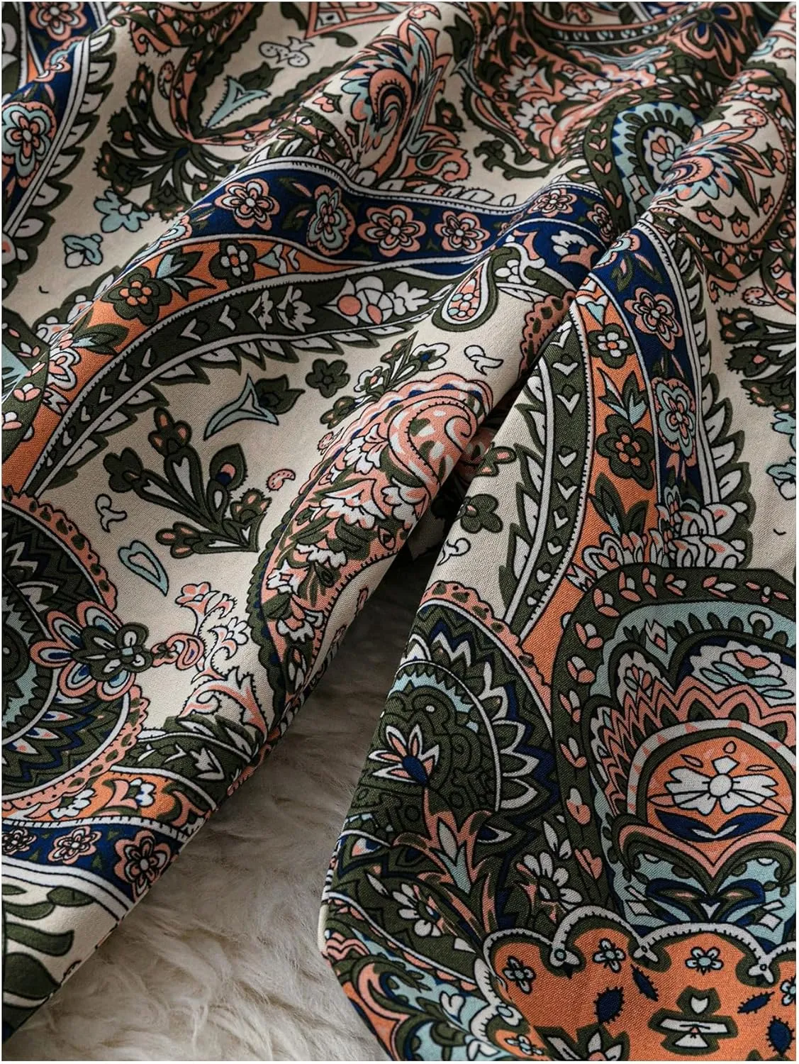 Women's Plus Size Paisley Print Pants Wide Leg Elastic Waist Boho Vacation Trousers