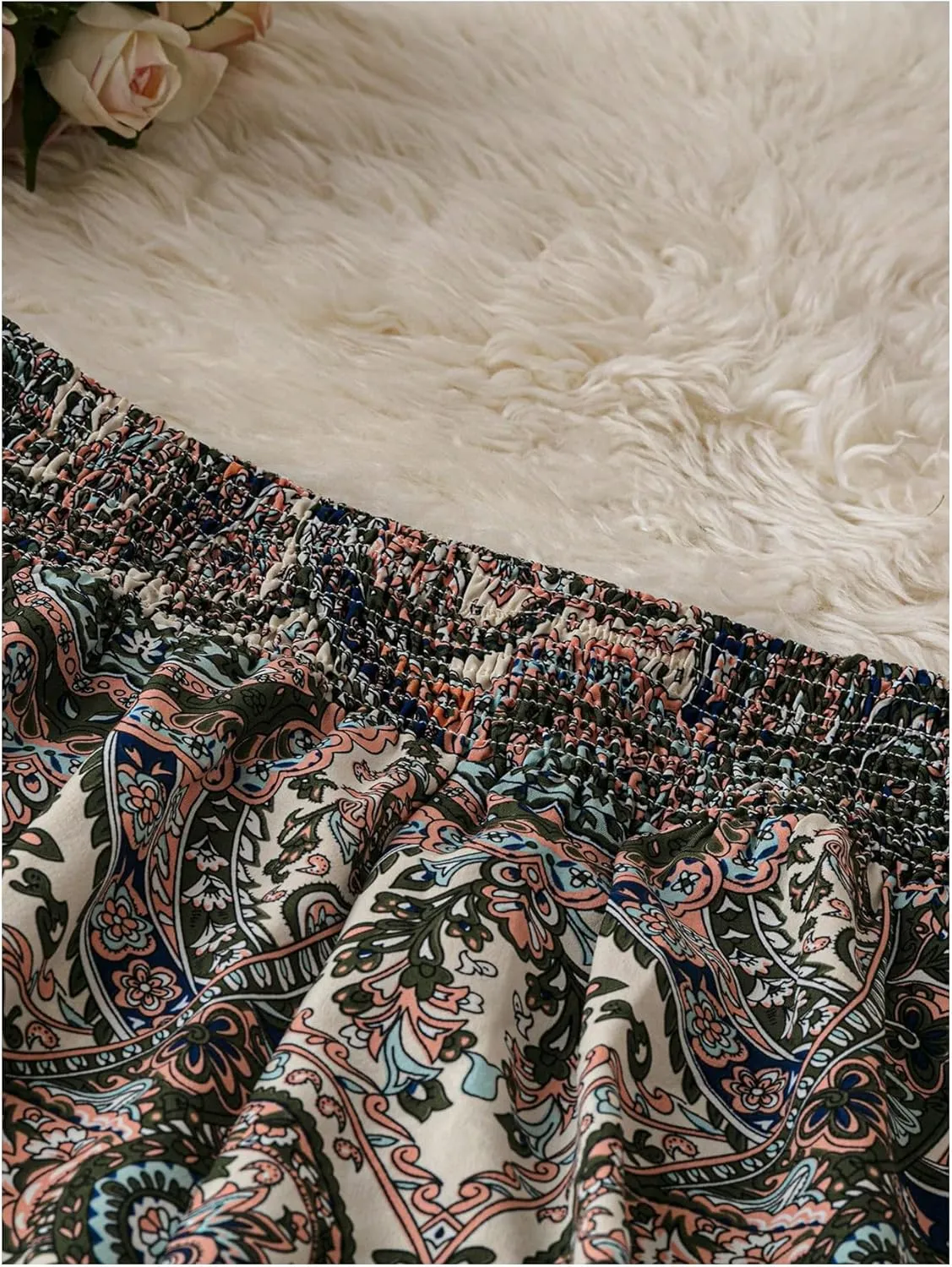 Women's Plus Size Paisley Print Pants Wide Leg Elastic Waist Boho Vacation Trousers