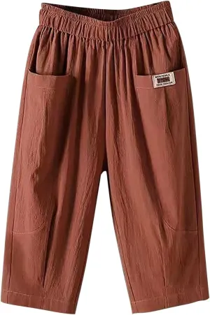 Womens Plus Size Tan Pants Cotton Linen Elastic Pants Beach Leisure Trousers Cropped Shorts Plus (Brown, XXXXL)
