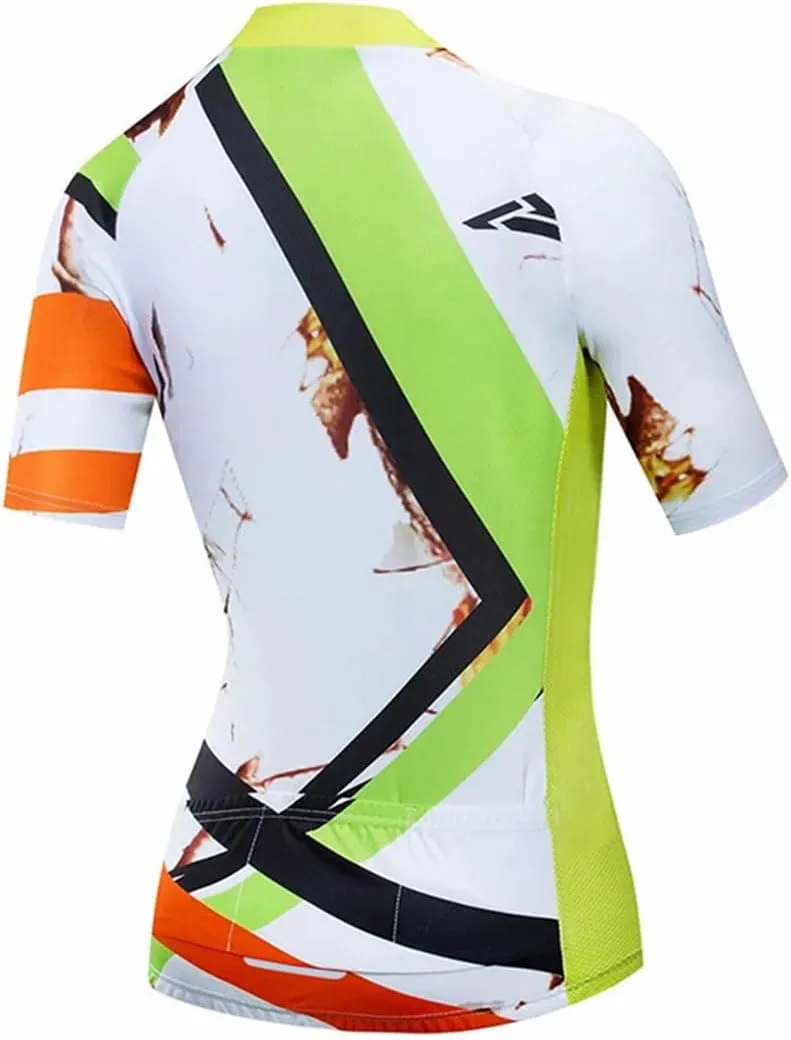 Women's Short Sleeve Cycling Jersey Full Zipper Biking Shirts Summer Quick Dry Bicycle Tops with Rear Pockets