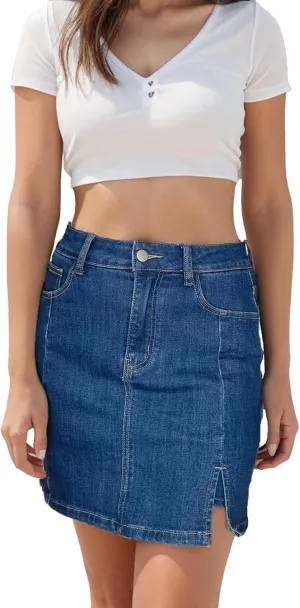 Womens Skort Denim Mini Skirt for Women High Waisted Stretchy Jean Skirt with Slit Jean Skorts Shorts Y2K