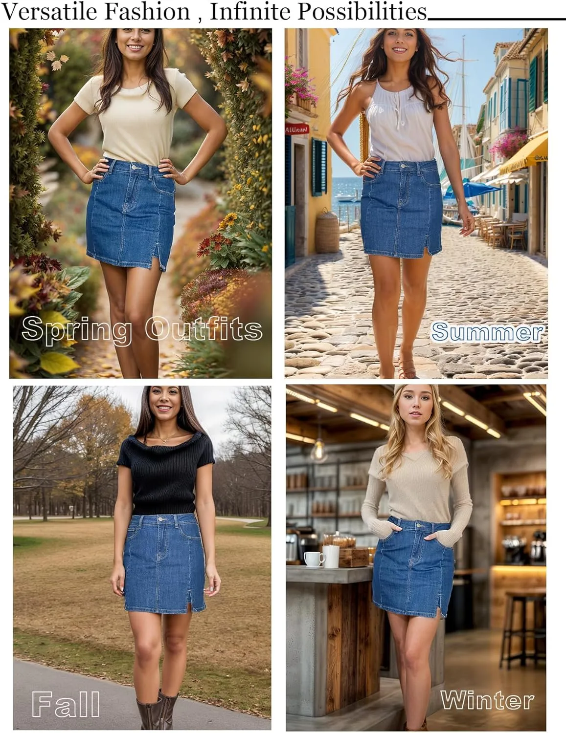 Womens Skort Denim Mini Skirt for Women High Waisted Stretchy Jean Skirt with Slit Jean Skorts Shorts Y2K