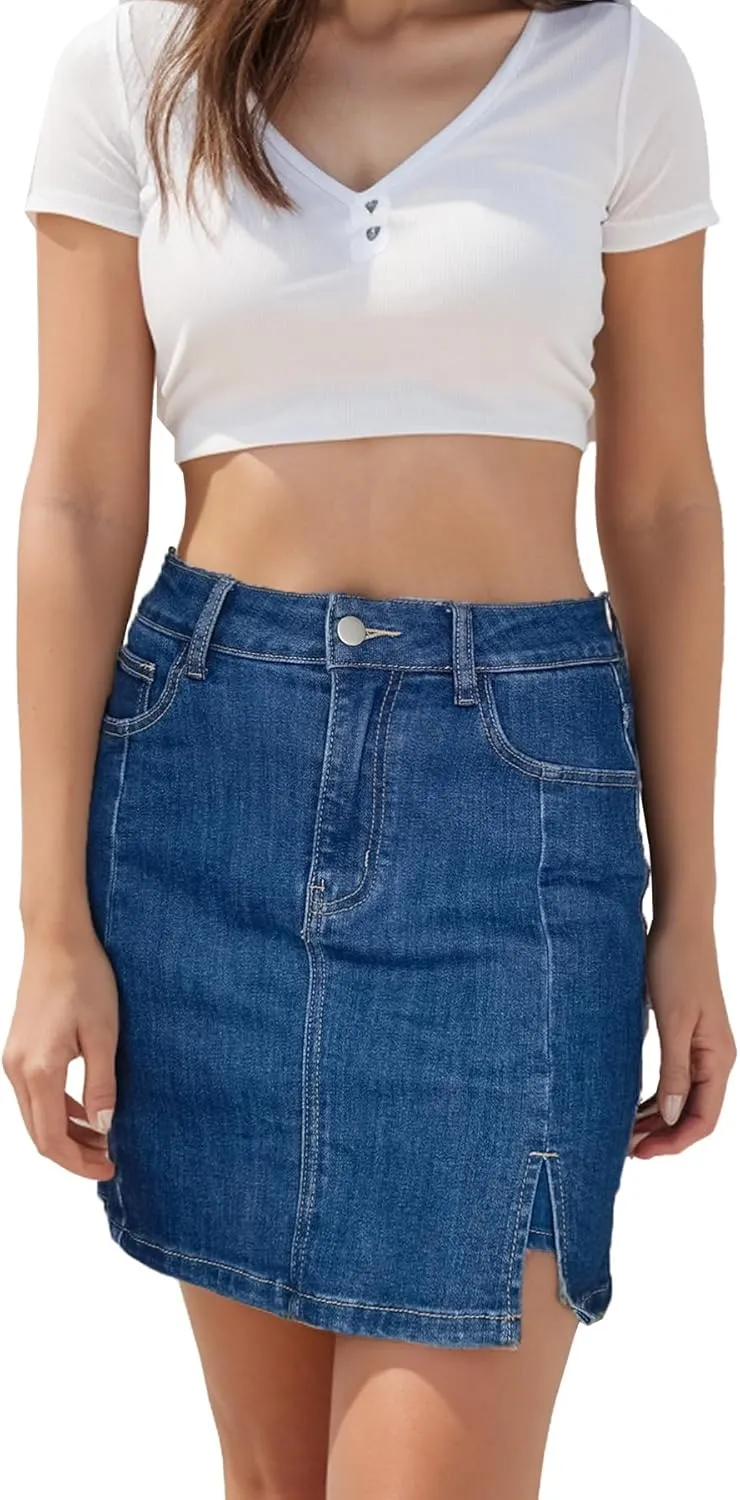 Womens Skort Denim Mini Skirt for Women High Waisted Stretchy Jean Skirt with Slit Jean Skorts Shorts Y2K