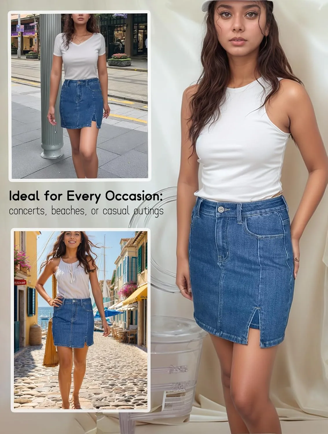 Womens Skort Denim Mini Skirt for Women High Waisted Stretchy Jean Skirt with Slit Jean Skorts Shorts Y2K