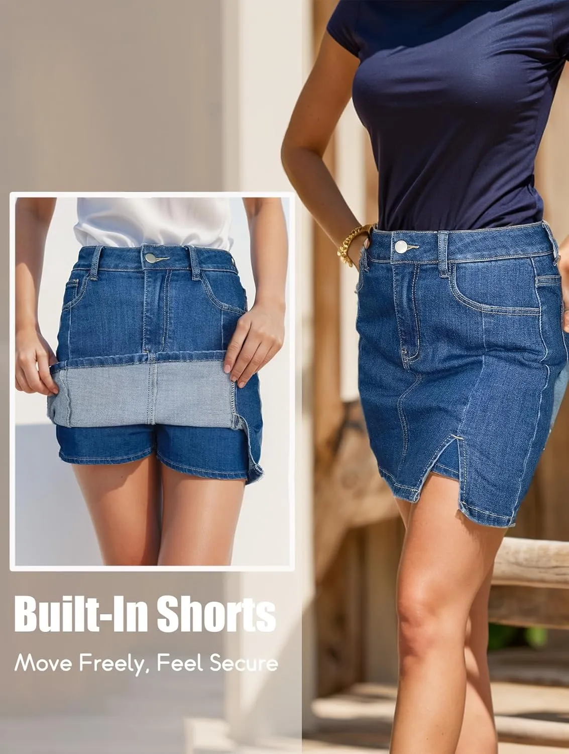 Womens Skort Denim Mini Skirt for Women High Waisted Stretchy Jean Skirt with Slit Jean Skorts Shorts Y2K