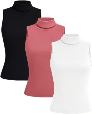Womens Sleeveless Camisole Tank Tops Blouse Casual Solid Color High Neck Tank Top