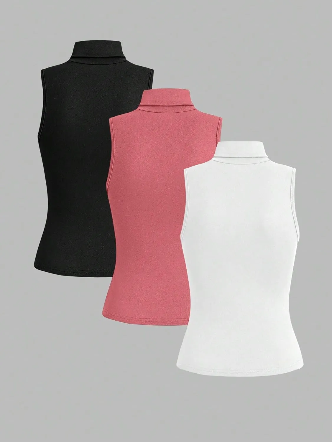 Womens Sleeveless Camisole Tank Tops Blouse Casual Solid Color High Neck Tank Top