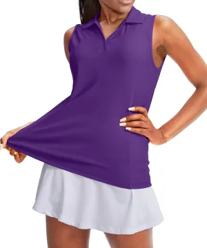 Women's Sleeveless Golf Polo Shirts Tennis Quick Dry Collared Tank Tops V-Neck Polos for Women(Purple,XL)