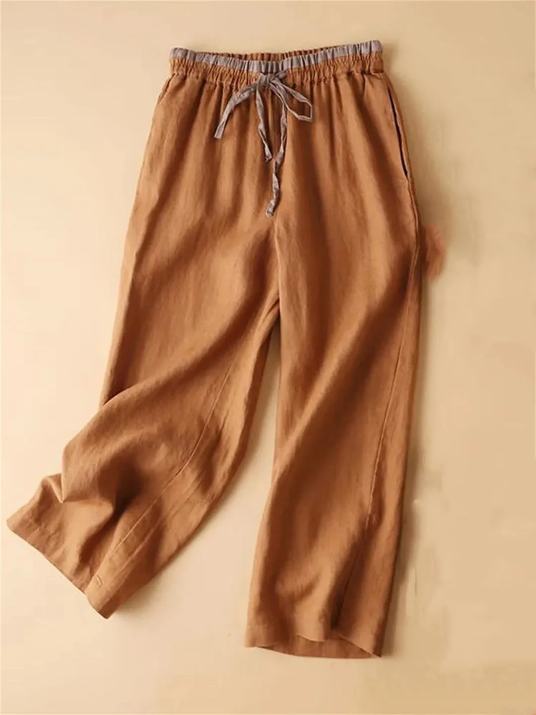 Women's Solid Color Nine-Point Harem Pants Casual Drawstring Cotton and Linen Harem Pants