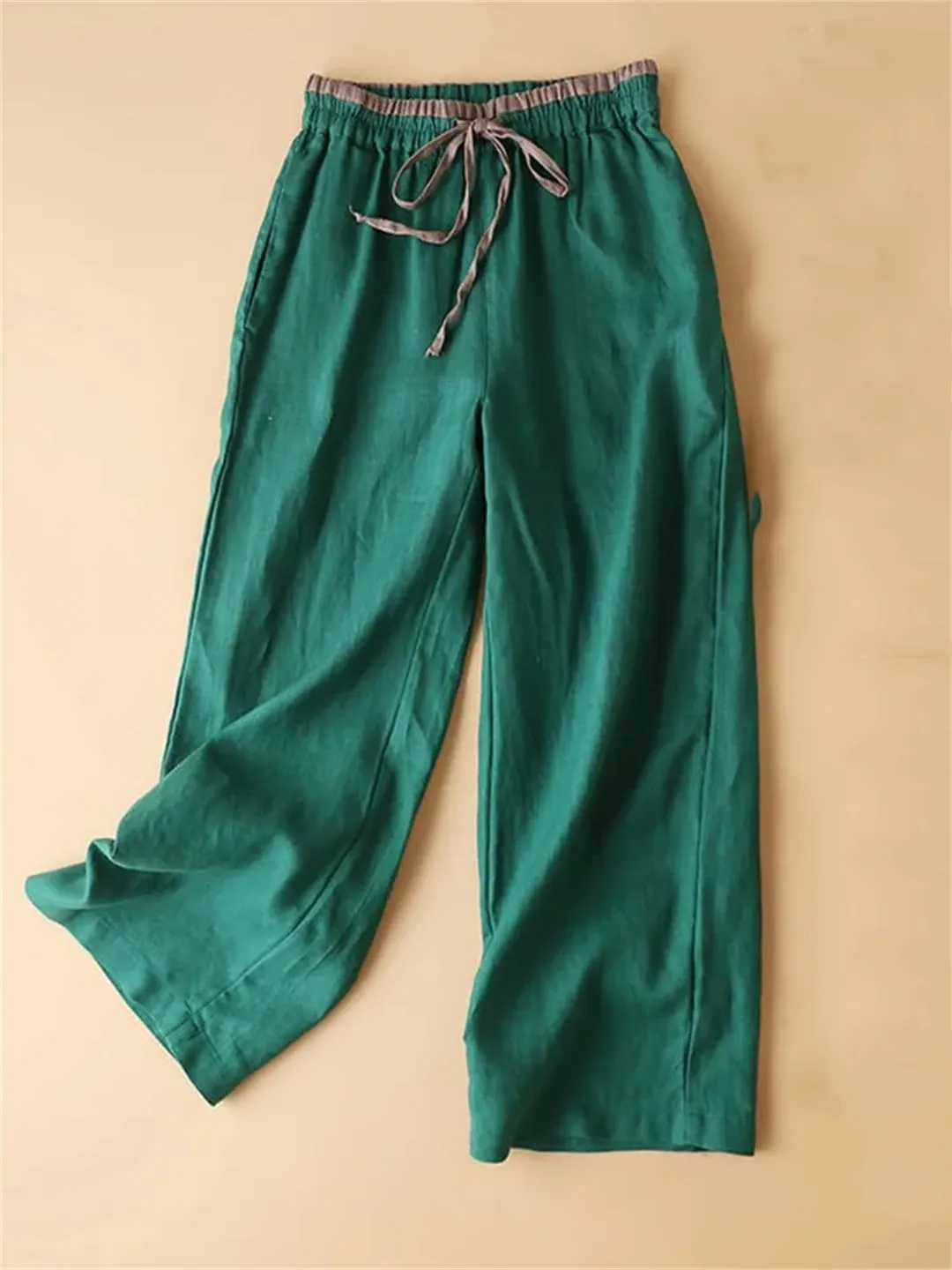 Women's Solid Color Nine-Point Harem Pants Casual Drawstring Cotton and Linen Harem Pants