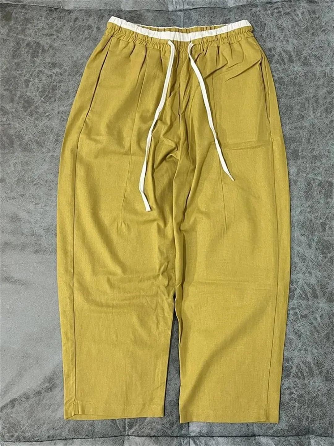 Women's Solid Color Nine-Point Harem Pants Casual Drawstring Cotton and Linen Harem Pants