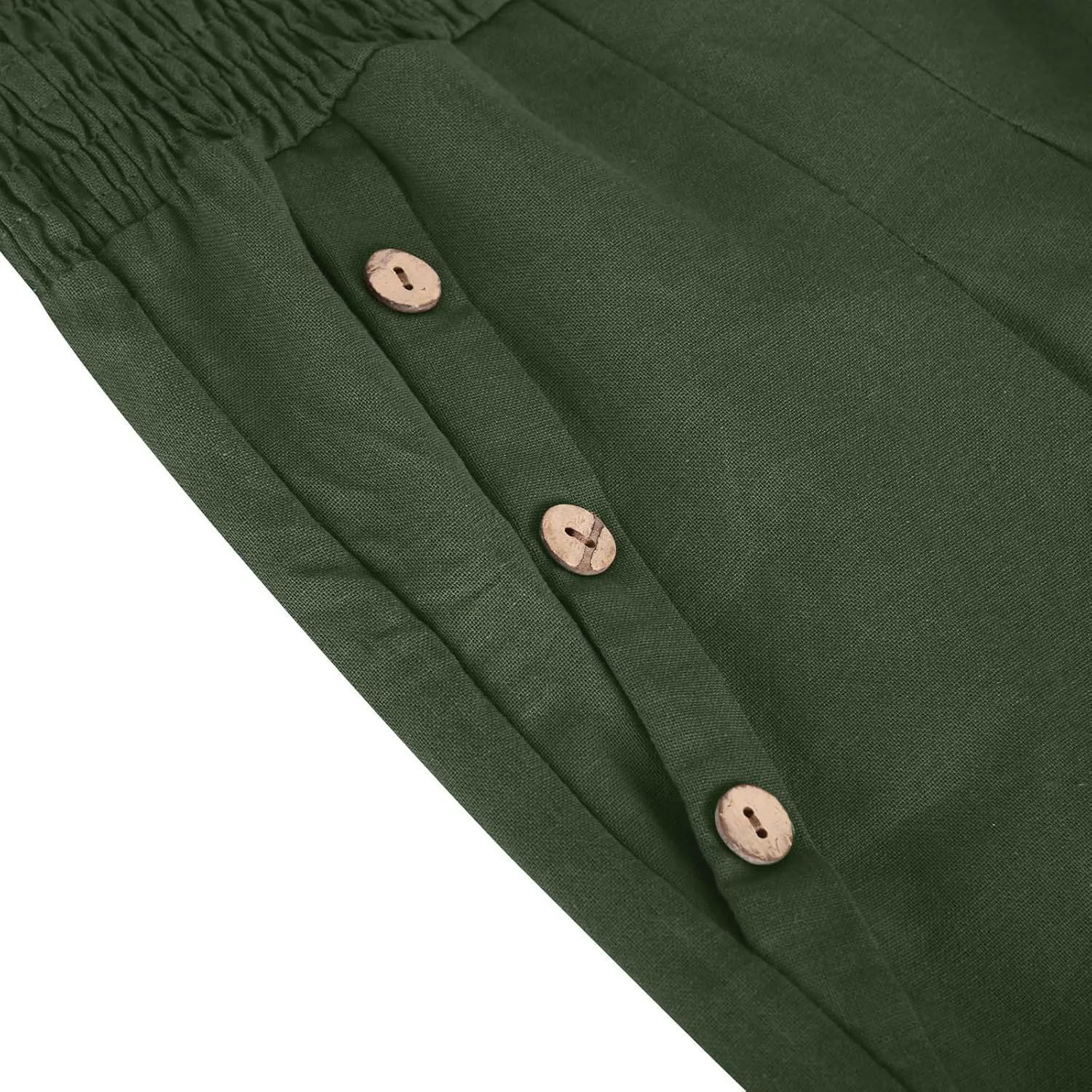 Womens Summer Cotton Linen Palazzo Pants Casual Smocked Waist Wide Leg Pants Loose Beach Lounge Trousers with Pockets
