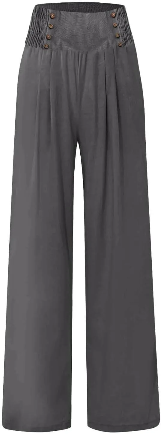 Women's Summer Pants, Drawstring High Waist Linen Palazzo Pants Wide Leg Lounge Pant Trousers with Pockets