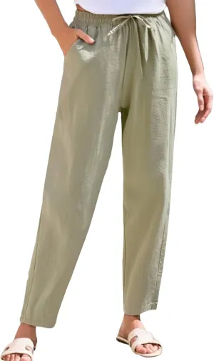 Womens Sweatpants, Peasant Pants Linen Straight Leg Casual Drawstring Cotton Plus Size