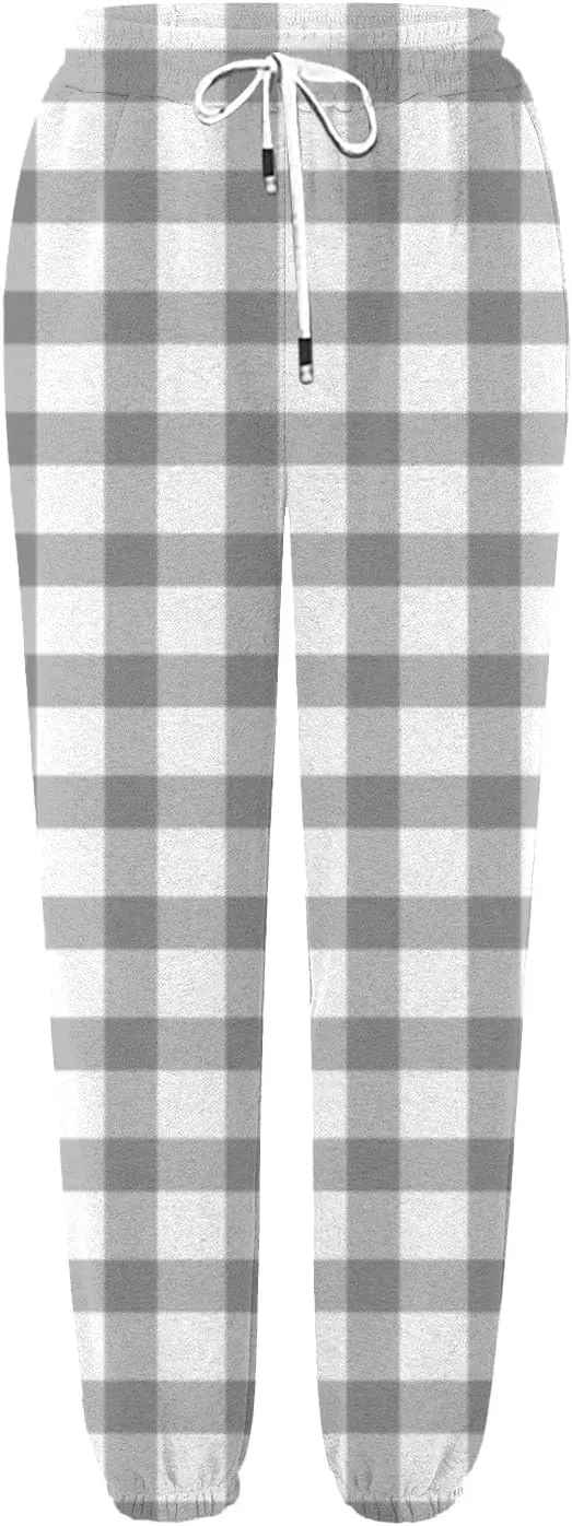 Womens Sweatpants Trendy Plaid Drawstring High Waist Active Workout Trousers Baggy Casaul Joggers Pants with Pockets