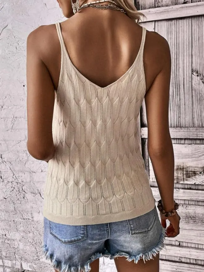 Womens Tank Tops V Neck Spring Summer Camisole Spaghetti Strap Cami Top Sleeveless Knitted Shirt Casual Solid Crochet Vest