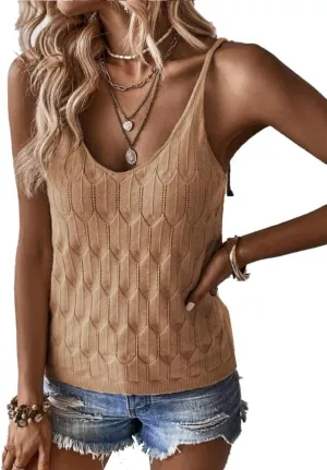 Womens Tank Tops V Neck Spring Summer Camisole Spaghetti Strap Cami Top Sleeveless Knitted Shirt Casual Solid Crochet Vest