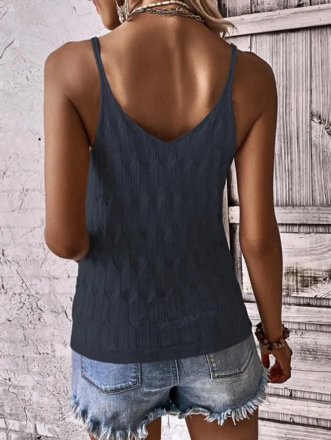 Womens Tank Tops V Neck Spring Summer Camisole Spaghetti Strap Cami Top Sleeveless Knitted Shirt Casual Solid Crochet Vest
