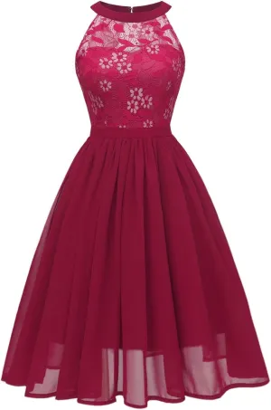 Womens Teen Girls Lace Patchwork Sleeveless Sundress Summer Prom Party Cocktail Mini Skater Dress