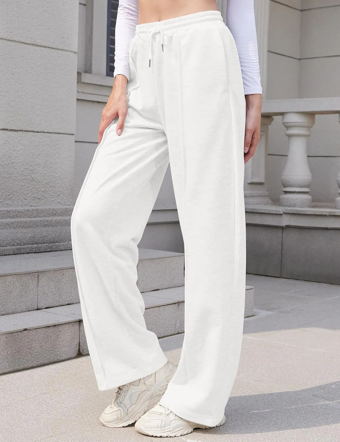 Womens Wide Leg Sweatpants Loose Elastic Drawstring Casual Pants High Waist Lounge Joggers with Pockets