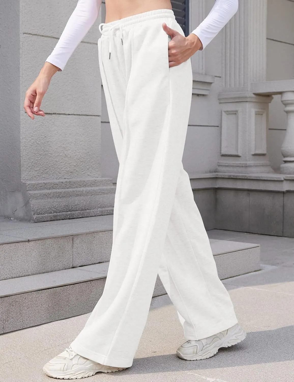 Womens Wide Leg Sweatpants Loose Elastic Drawstring Casual Pants High Waist Lounge Joggers with Pockets