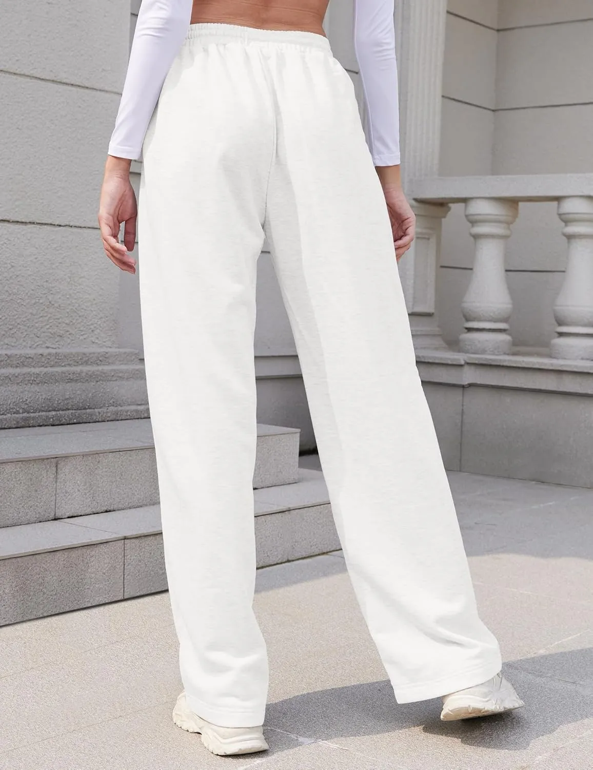 Womens Wide Leg Sweatpants Loose Elastic Drawstring Casual Pants High Waist Lounge Joggers with Pockets