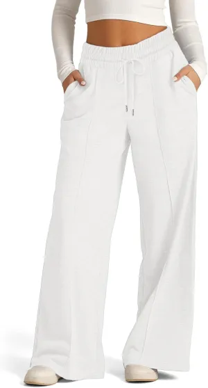 Womens Wide Leg Sweatpants Loose Elastic Drawstring Casual Pants High Waist Lounge Joggers with Pockets