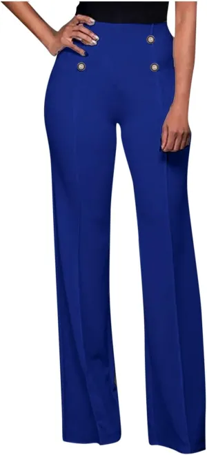 YOLAI Women Casual Wide Leg Pant High Waist Button Down Trousers Solid Color Business Work Trousers