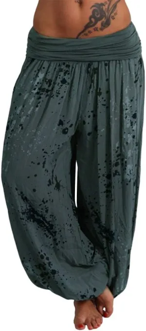YOLAI Women Tie-dye Printed Trousers Palazzo Yoga High Elastic Waist Pants Band Loose Casual Pants