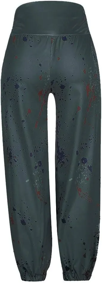 YOLAI Women Tie-dye Printed Trousers Palazzo Yoga High Elastic Waist Pants Band Loose Casual Pants