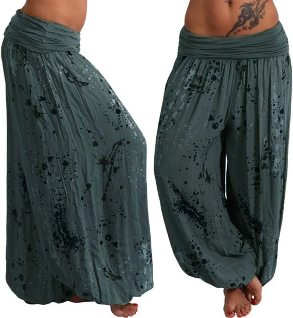 YOLAI Women Tie-dye Printed Trousers Palazzo Yoga High Elastic Waist Pants Band Loose Casual Pants